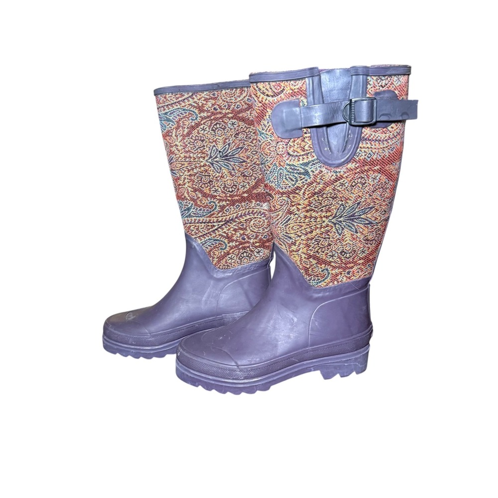 Smith & Hawken Paisley Rubber‎ Rain Boots outdoor wellies Gardening Size 6